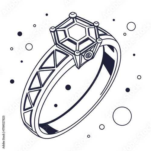 A futuristic ring with geometric details, possibly a symbol of advanced technology or a unique design, a modern and stylish accessory