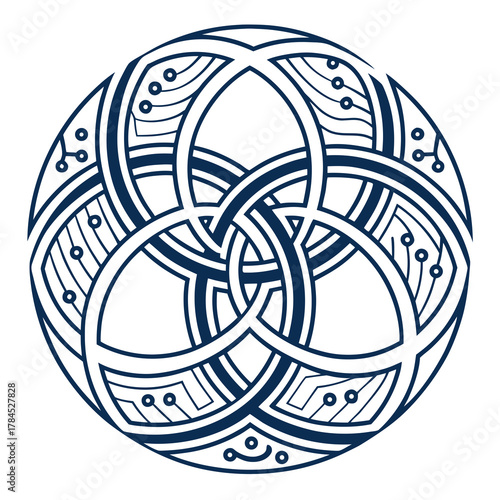 Interwoven circles create a captivating geometric design, symbolizing unity and connection, the intricate pattern evokes a sense of harmony and balance