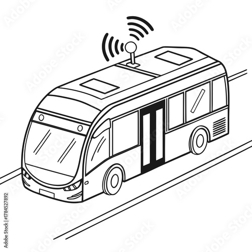 Illustration of a selfdriving shuttle bus with antenna for autonomous navigation and smart transportation
