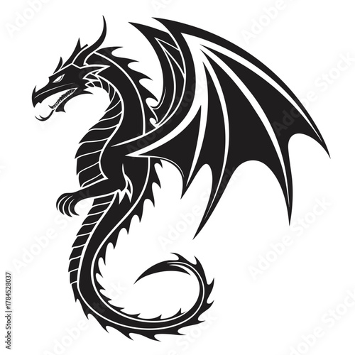 Powerful dragon with majestic wings, exuding strength and mystique in a timeless and captivating mythical design