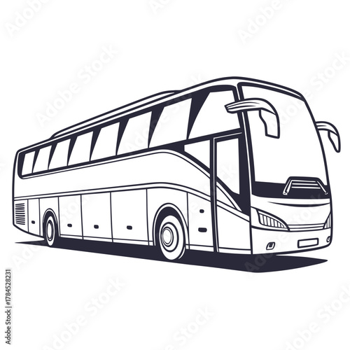 Vector illustration of a modern tour bus the bus is white with dark gray windows and a dark gray shadow