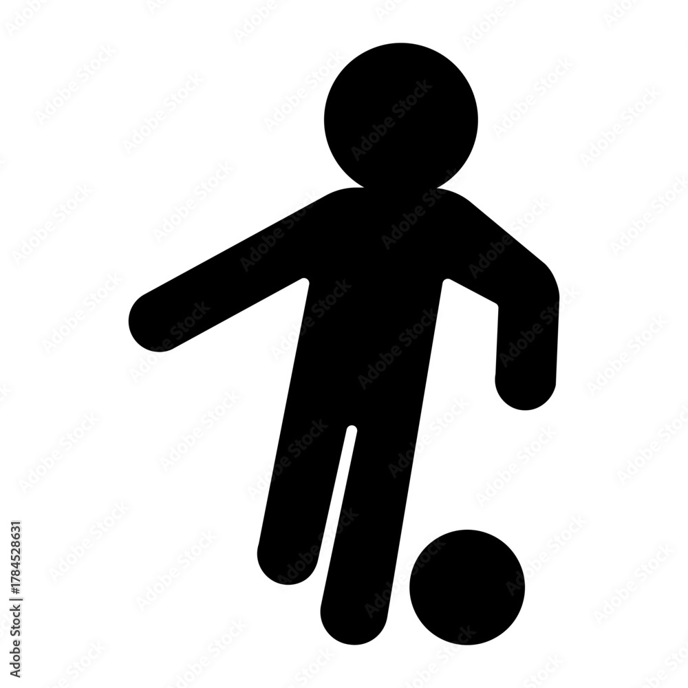 Obraz premium Football player solid icon, football sport concept. Vector graphics. Sportsman with ball, soccer sign on white background, style icon mobile or web design.