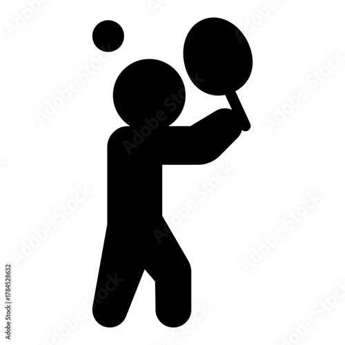 Athlete man with a racket and ball, tennis sport concept. Vector graphics. Tennis player, sportsman sign on white background, style icon mobile or web design.