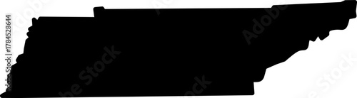 Black silhouette map of Tennessee state, USA. Simple flat vector outline for design, geography, education, or travel concepts on white background.