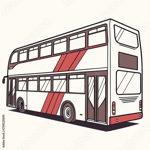 Illustration of a modern doubledecker bus with a sleek design and vibrant color accents, representing urban transportation