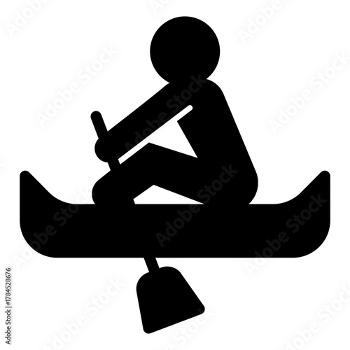 Sportsman at dam with paddle solid icon, summer sports concept. Vector graphics. Athlete man in a kayak boat with oar sign on white background, style icon mobile or web design.