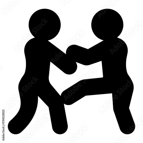 Wrestling athletes solid icon, fighting sport concept. Vector graphics. Two men in sparring fight, sportsmen sign on white background, style icon mobile or web design.