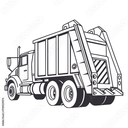 Garbage truck line art illustration, a symbol of waste management, recycling, and environmental responsibility in urban areas