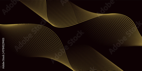 Futuristic black gold abstract background. shining wave lines pattern for banner, wallpaper, cover. Vector illustration
