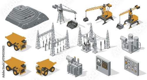 Isometric Mining and Industrial Equipment Set for Design Projects