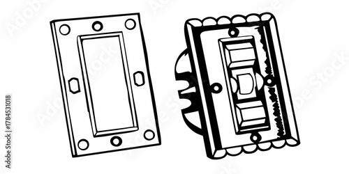 Illustration of a vintage light switch with toggle and a matching rectangular wall plate cover design