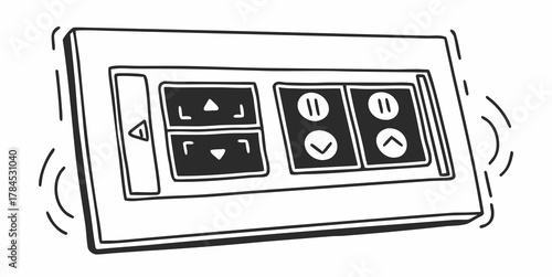Illustration of a control panel with buttons for up, down, pause and direction control panel design