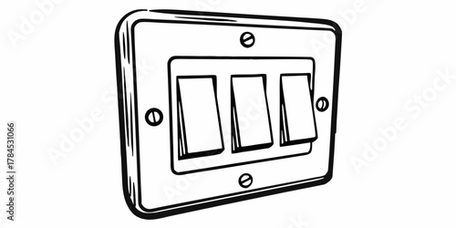 Illustration of a triple light switch with toggle switches and screw details on a white background
