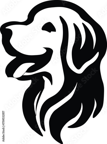 Black silhouettes of dog portraits looking up on white background