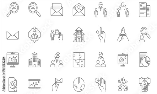 Set of Outline Vector Icons for Business and Management