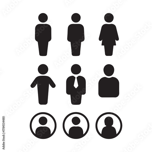 Collection of diverse silhouette human icons representing people and user profiles in a clean design