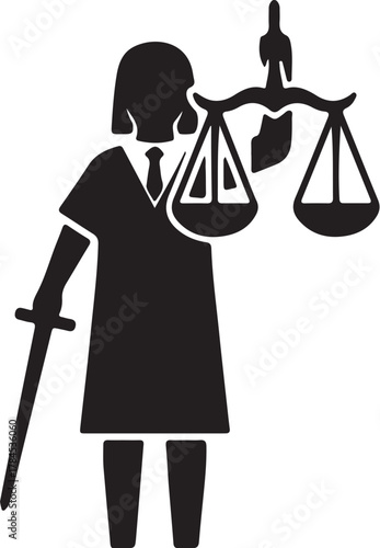 Silhouette of Lady Justice holding scales and sword on white background scales of justice on transparent background