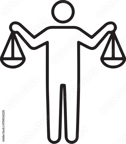 Outline Icon of a Person Holding Scales of Justice figure on transparent background