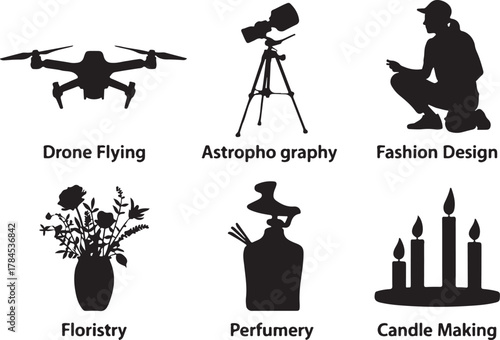 silhouette of photographer with camera vector icon set illustration design black art symbol sign collection