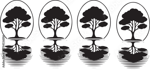 set of tree silhouettes vector illustration black nature floral design ornamental pattern