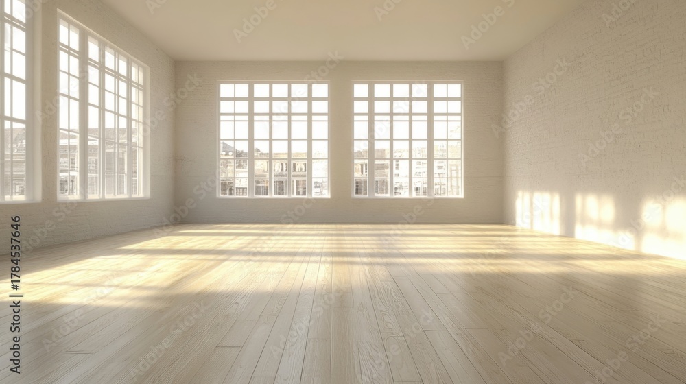 Obraz premium Bright Empty Room with Large Windows.