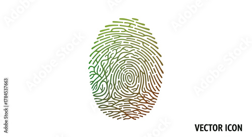Stylized fingerprint icon with a gradient of green to brown. Digital illustration on white background