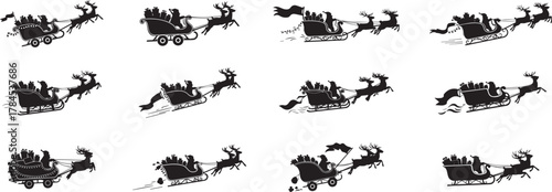 Santa claus sleigh with reindeer silhouettes Vector