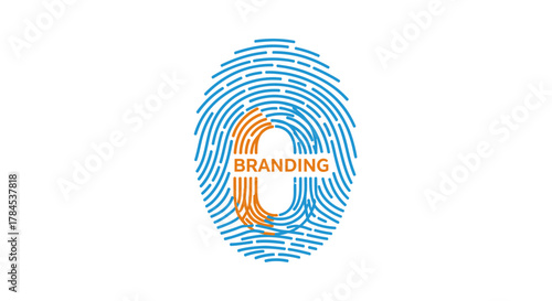 Abstract image of a fingerprint with orange and blue accents, the word "BRANDING