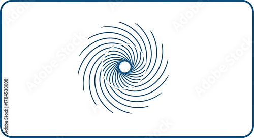 Blue-on-white spiral design with a central hole, surrounded by curved lines, and a rounded frame