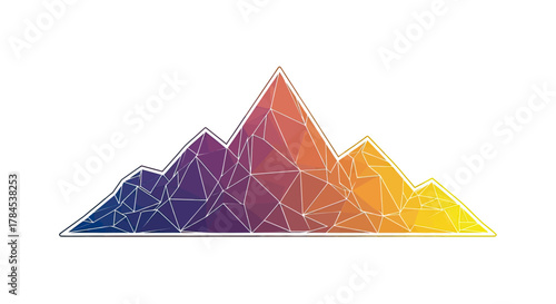 Geometric mountain silhouette with vibrant gradient colors and polygonal texture, on white background
