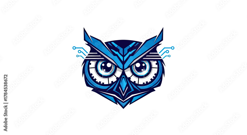 Obraz premium A stylized blue owl head with circuit board accents, a tech-inspired vector illustration