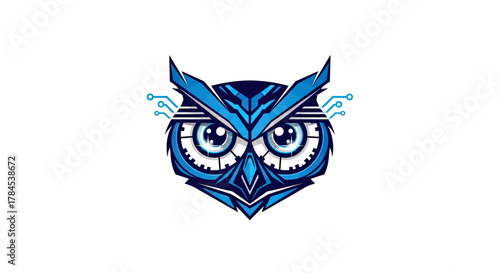 A stylized blue owl head with circuit board accents, a tech-inspired vector illustration