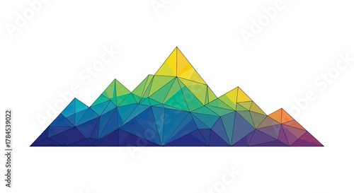 Low poly mountains in vibrant colors with dark borders, representing a natural landscape