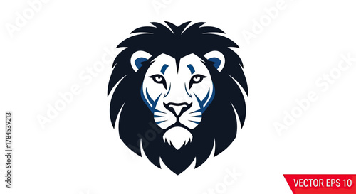 A stylized lion's head, in dark blue and light blue with a white background
