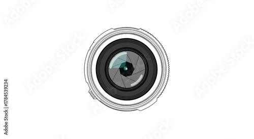 A stylized vector illustration of a camera lens assembly, centered on white