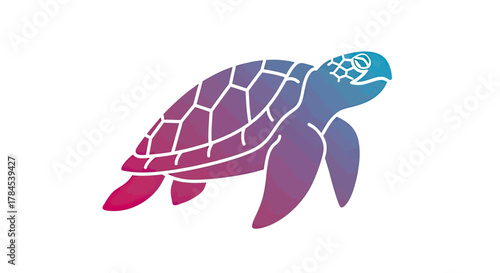 A stylized sea turtle illustration featuring a gradient color scheme and white outlines