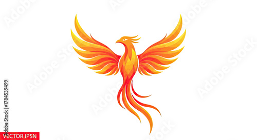 A colorful, stylized phoenix illustration with spread wings, in warm tones against a white backdrop