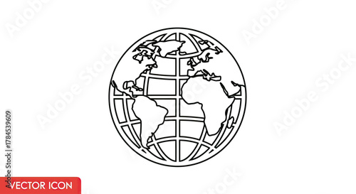 A simplified outline of planet Earth, emphasizing continents and gridlines, isolated on white