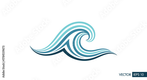 Blue stylized wave design, with a spiraling crest on a white background