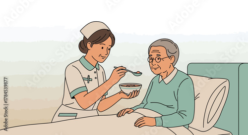 Compassionate Nurse Assisting Elderly Patient, Providing Care And Nourishment Regularly