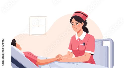 Compassionate Nurse Comforting Patient in Hospital Room, Providing Medical Care and Support