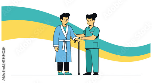 Elderly Healthcare Illustration depicting Patient Support And Medical Assistance In A Subtle