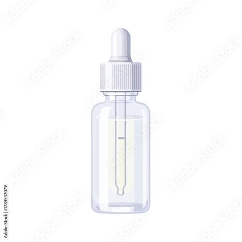 Clear dropper bottle with serum, perfect for skincare and beauty product concepts