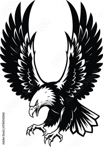 Eagle vector illustration black and white bird of prey flying design art eps silhouette