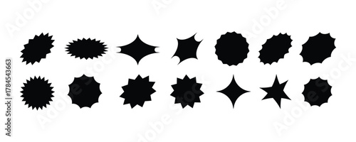 Set of Abstract Black Starburst Shapes and Geometric Badges for Seals, Labels, and Discount Stickers