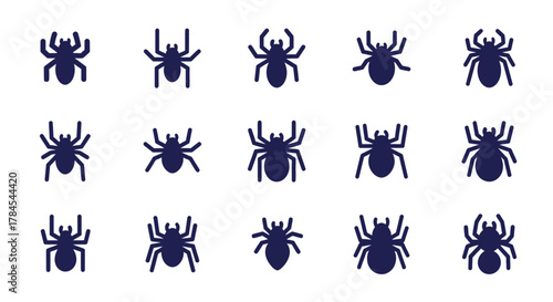 Canvas Print An arrangement of fifteen stylized arachnid figures of a uniform dark hue, set against a pristine white background