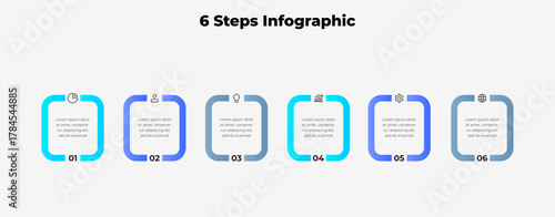 6 Steps Infographic Diagram. Modern Gradient Process Timeline for Business Presentation and Planning