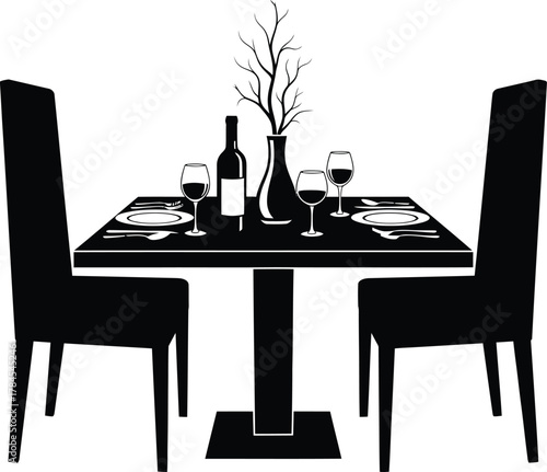 Dining table setup black and white vector illustration restaurant art eps silhouette