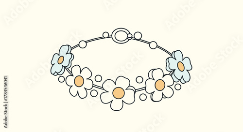 A delicate bracelet adorned with charming floral motifs and small decorative beads on a light cream background.