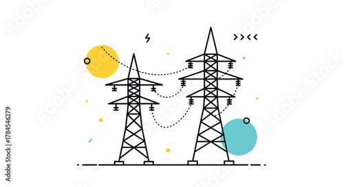High voltage transmission towers connecting a powerful electrical grid to distribute energy.